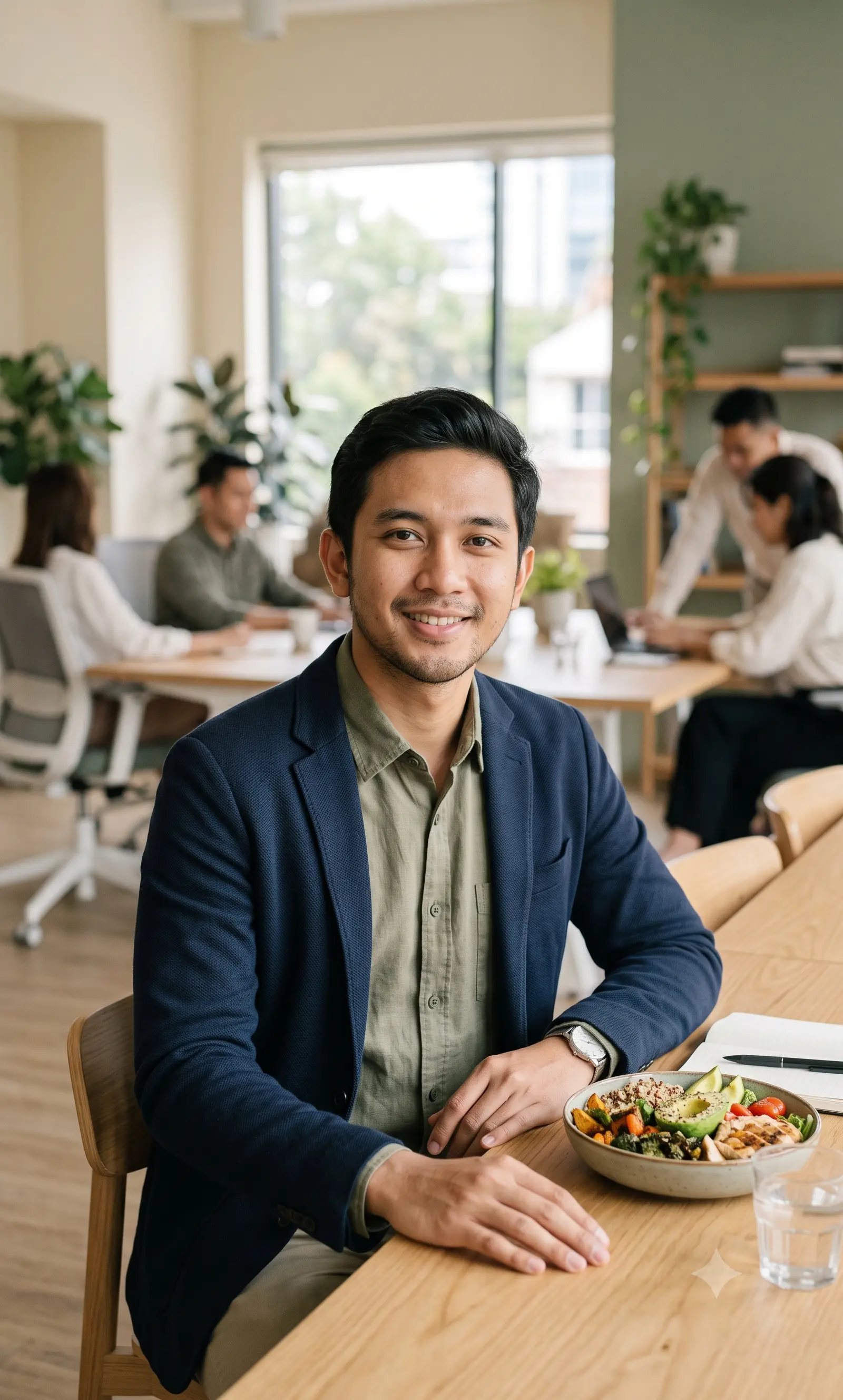 Raka menikmati salad saat beristirahat di pegunungan